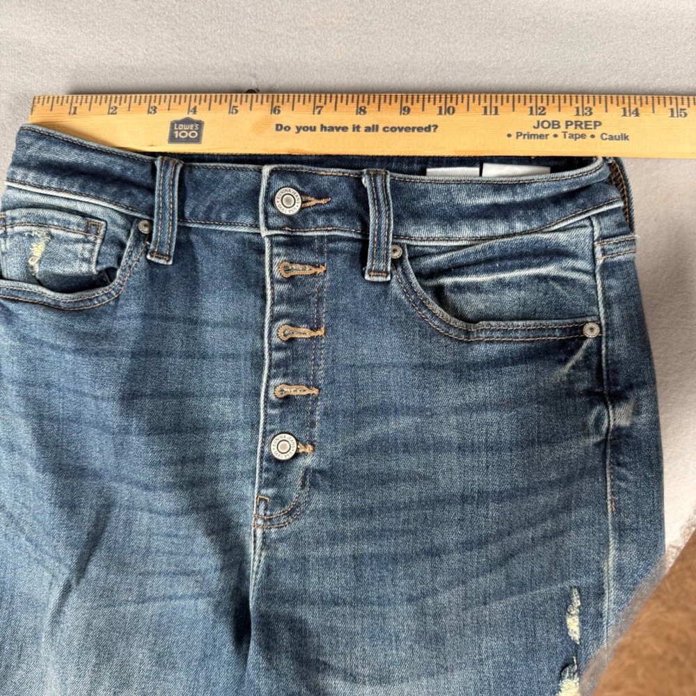 Eunina Ally Ultra High Rise Straight Crop Jeans Blue Distressed Women Size 9 New